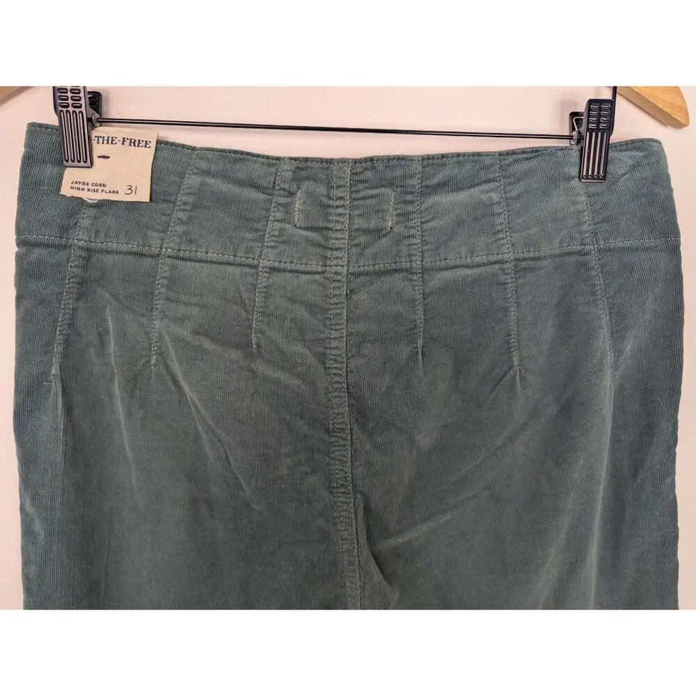 NWT Free People We The Free Jayde High Rise Corduroy Flare Pant Huntress Green